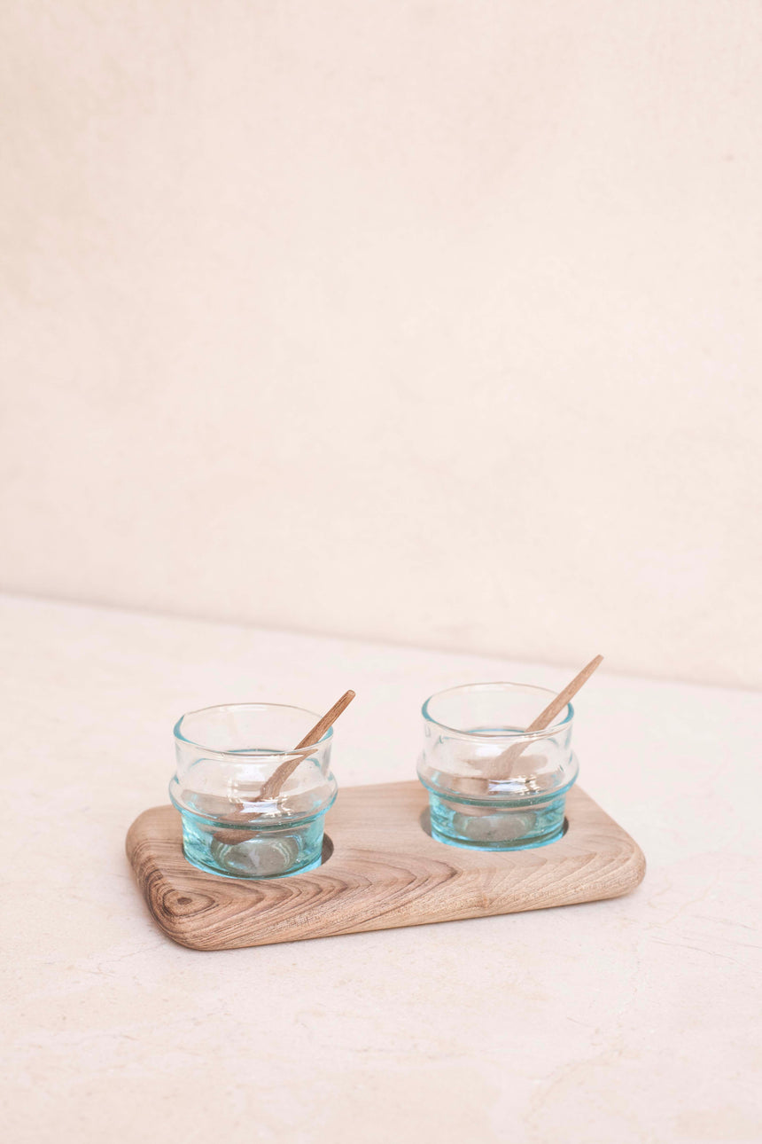 Wood - Serving Tray with Two Glasses